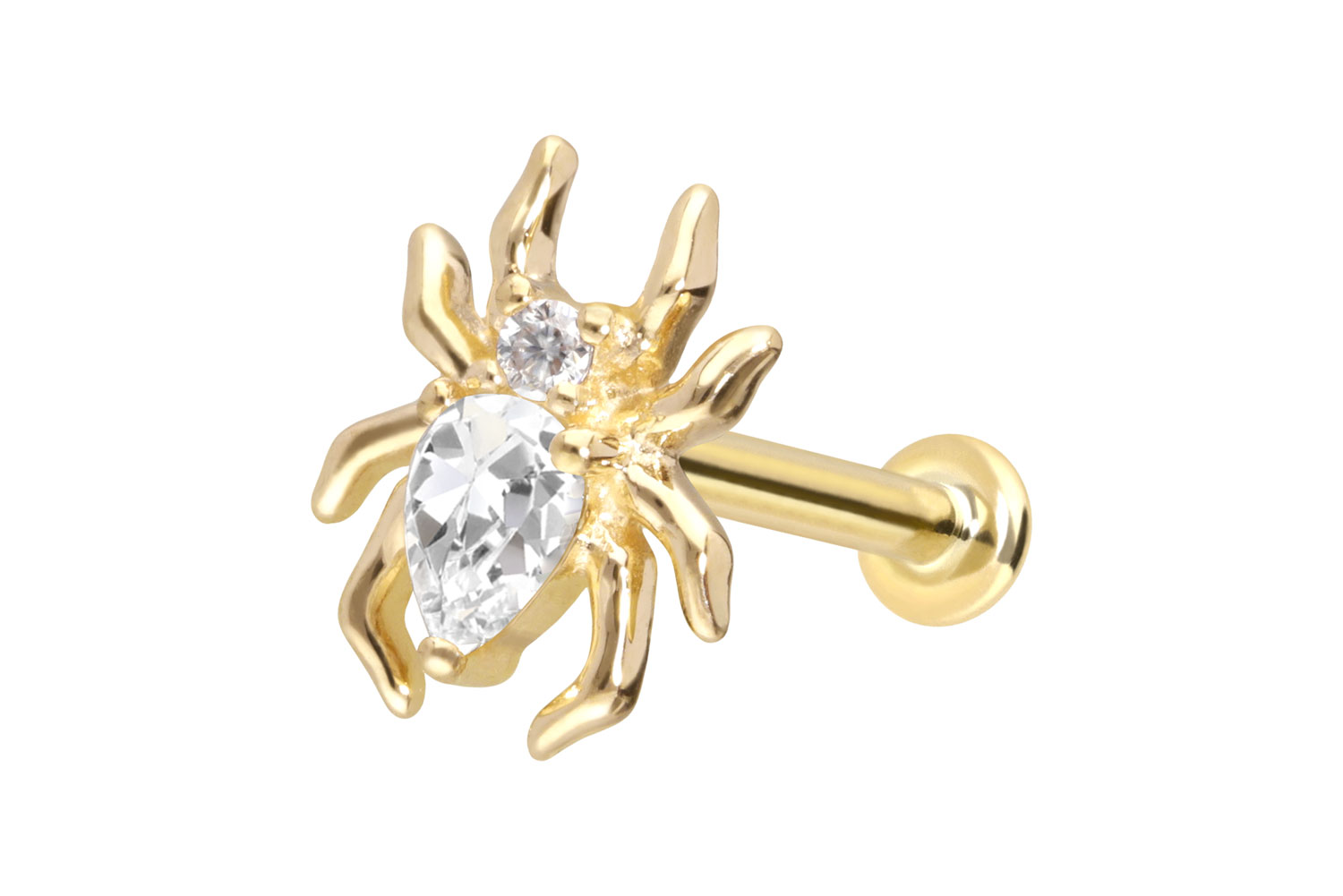 14 Karat Gold Labret Piercing mit Innengewinde MOISSANIT-SPINNE